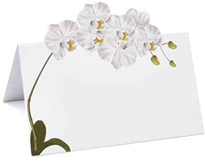 Gift Boutique 100 Pack White Orchid Floral Place Cards Flower Wedding Seating Name Card Table Setting Folded Tent Cards Wedding Placement Party