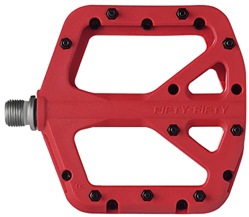 FIFTY-FIFTY Fahrradpedale, Nylon Composite MTB Pedale, rutschfest Mountainbike Pedale, 9/16 Zoll Flat Pedal MTB für All Mountain, Enduro, Downhill, E-Bike (Rot)