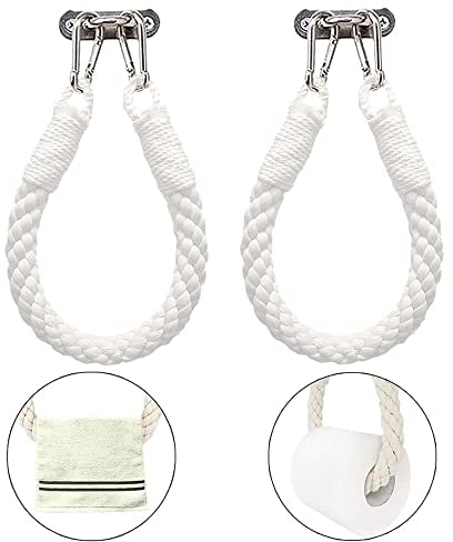 Niciksty 2pcs Rope Toilet Roll Holder, Toilet Roll Holder Industrial Rope, Nautical Retro Toilet Paper Holder, Toilet Roll Holder Wall Mounted for Bathroom, White