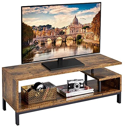Yaheetech TV Stand, Industrial Style TV Table with Open Storage Shelf and Steel Frame for Living Room, Entertainment Room, Hallway, Rustic Brown, 106 x 39.5 x 40cm