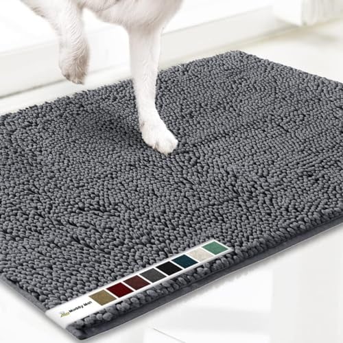 Muddy Mat® AS-SEEN-ON-TV Highly Absorbent Microfiber Door Mat and Pet Rug, Non Slip Thick Washable Area and Bath Mat Soft Chenille for Kitchen Bathroom Bedroom Indoor and Outdoor - Grey Small 28X18