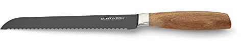 Echtwerk Brotmesser Black-Edition, Küchenmesser, aus hochwertigem Edelstahl, mit Wellenschliff, ergonomischer Griff aus Akazienholz, hohe Schneidfestigkeit, Klingenlänge 20 cm