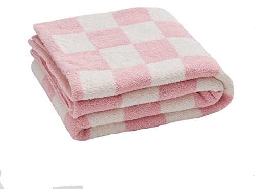 YT-KOKE Vintage Karierte Gestrickte Wurfdecken, Leichte und Weiche Geometrische Decke, Lässige Decke Geeignet für Frauen und Männer (Pink)
