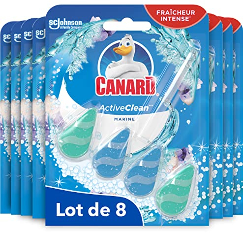 Canard WC Canard Active Clean Fraicheur Pin – Bloc pour les toilettes - Fraîcheur Intense et Mousse Nettoyante à Chaque Chasse - Jusqu’à 3 Semaines d’Efficacité - 8 Blocs