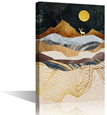 Quadro astratto di montagna, immagine di cervi per bagno, camera da letto, cameretta dei bambini, poster rustico con animali da fattoria e decorazione per la casa, pronto da appendere 40x60 cm