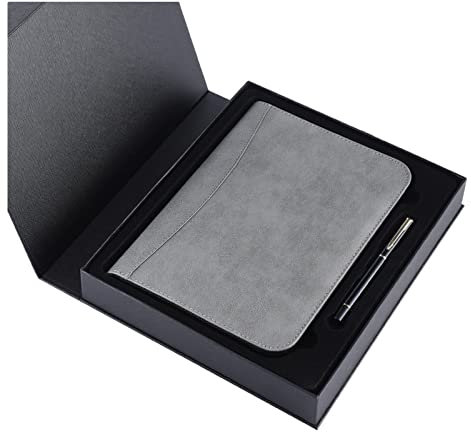 LSRRYD Schreibmappe PU Leder A5 Ringbuch Konferenzmappe Dokumentenmappe Dokumententasche Sammelmappe Aktenordner Organizer Portfolio Aktenmappe (Color : Gray, Size : A5)