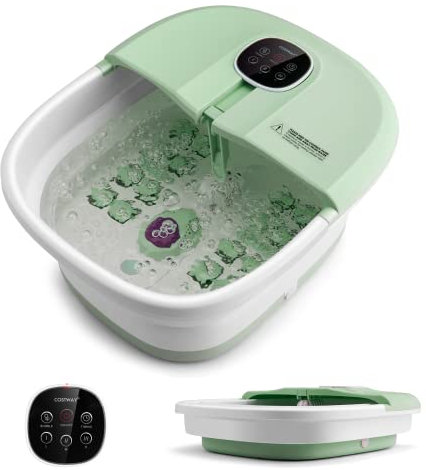 COSTWAY Pediluvio Massaggiatore Piedi Elettrico, Idromassaggiatore Plantare Pieghevole con Riscaldamento e Telecomando, 3 Temperature Regolabili (Verde)
