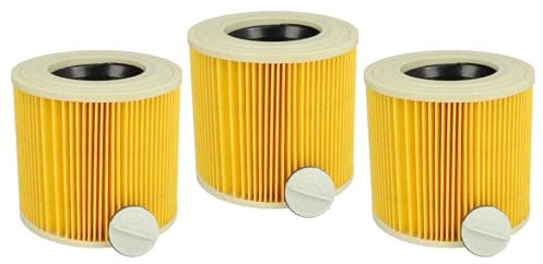 vhbw Filterset 3X Faltenfilter kompatibel mit Kärcher A 2231 PT, A 2234 pt Nass- & Trockensauger - Filter, Patronenfilter, Gelb