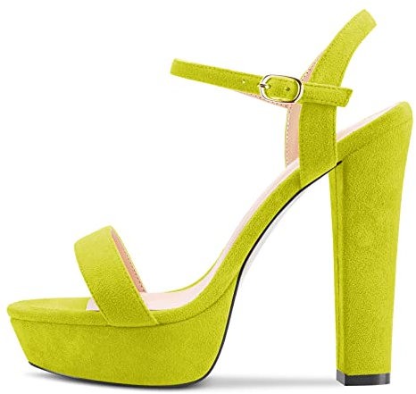 NobleOnly Donna Chunky Blocco Alto High Piattaforma Tacco Heel Aperte sulla Punta Sandali Cinturino alla Caviglia Fibbia Romani Clear Feste da Matrimonio Scarpe Verde Lime 44 EU