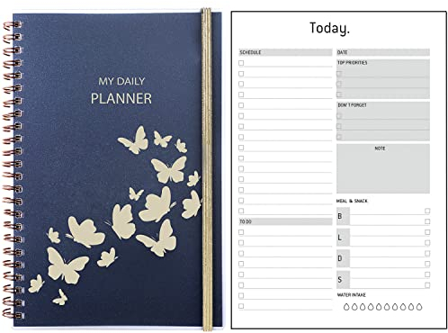 Terminplaner Undatiert Ringbuch - Tagesplaner 1 tag 1 seite, To do Planer A5 mit Zeitplan, Mehr Notizen Kontak Gewohnheits-Tracker Seitet, Tasche, Gummiband, Ideen Kalender 2024 Buchkalender