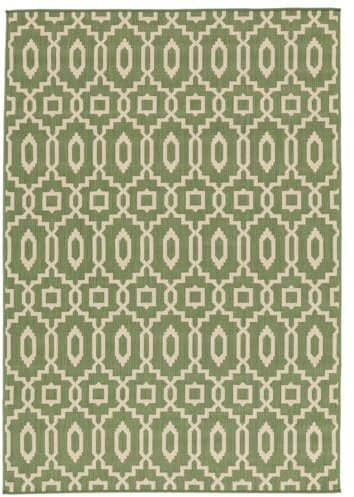 RugVista Zellige, In & Outdoor Teppich, Kurzflor, Rechteckig, 140 x 200 cm, Außenteppich, UV-beständig, Wasserfest, Allergikerfreundlich, Für Balkon, Innenhof Garten & Terrasse, Grün/Beige