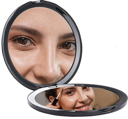 Supertina Mirror Compact for Purses, Distortion Free Maginfying Travel Mirror, 1x and 10x Magnification for Aging Eyes, Applying Eye Makeup