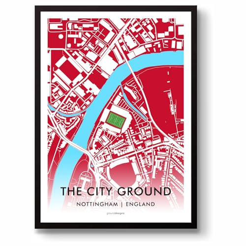 GroundDesigns Nottingham Wald Fußball Geschenk Stadion Kunstdruck NFFC