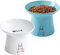 TAMAYKIM 6.5 Inch Extra Wide Raised Ceramic Cat Bowls, Food & Water Bowls for Elder Big Cats and Small Dogs, Elevated Sturdy Base Pet Feeder Dish, Stress Free, Protect Cat's Spine, White & Blue