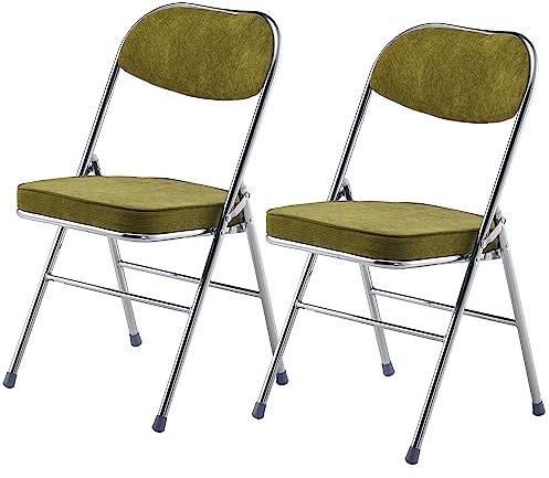 LeChamp 2 Samt-Klappstuhl, 2er Set, Bürostuhl mit dick gepolsterten Sitzen, Stahlrahmen, Besucherstuhl, Eventstuhl für Esszimmer, Arbeitszimmer, Wohnzimmer, Schlafzimmer, Grün
