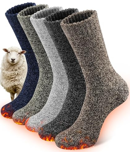 SIHOHAN 5 Pairs Merino Wool Socks Mens Cozy Thick Hiking Walking Sock | Extra Warm Breathable Winter Thermal Socks for Skiing Sports Outdoor