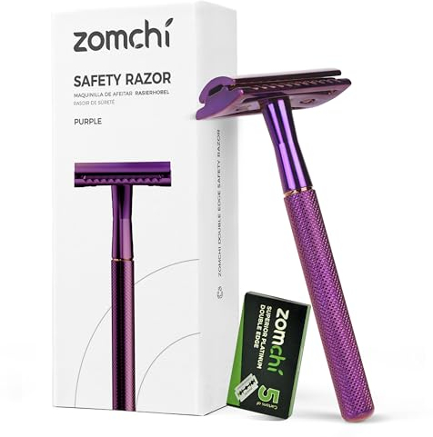 ZOMCHI Rasierhobel für Damen & Herren – 5 Klingen | Zero Waste, plastikfrei & nachhaltig | Safety Razor aus Metall | Lila