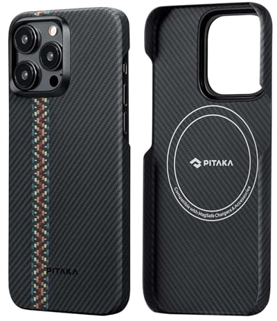 pitaka Ultradünne Hülle für iPhone 15 Pro Max Kompatibel mit Magsafe aus Aramidfaser Magnetische Schutzhülle mit 3D Textur Haptik Kratzfeste Handyhülle Minimalismus [MagEZ Case 4] Rhapsodie