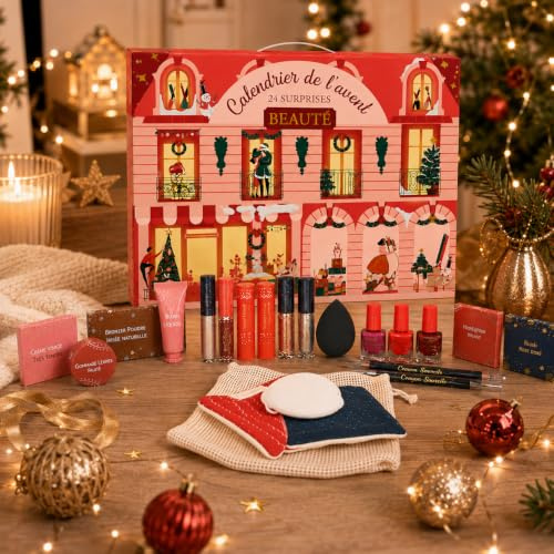 French Tendance – Calendrier de l’Avent Beauté 24 Surprises Maquillage | Vernis, Rouges à Lèvres, Blush, Highlighter, Crayons, Accessoires | Coffret Cadeau Femme Noël