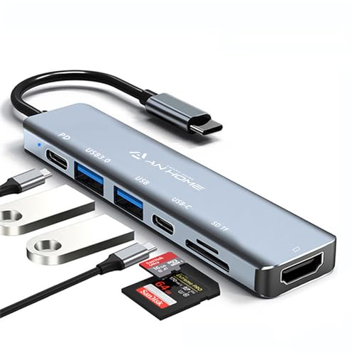 AnHome Hub USB C Adaptateur HDMI Lecteur de Carte SD 7 en 1 Multiport USB-C Dock Convertisseur avec Charge PD 87 W pour Apple MacBook Pro Air et ordinateurs portables