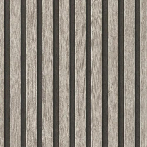 Wooden Slats Grey Black Wallpaper - Modern Contemporary Feature Wall Trendy - Textured Paste The Wall Vinyl