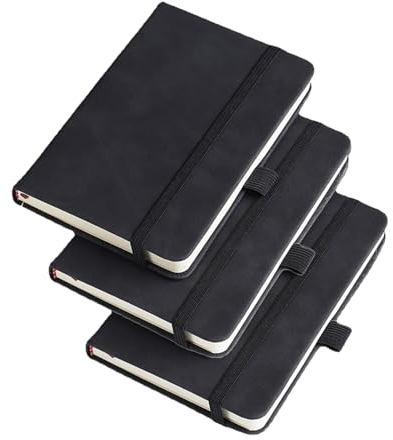 MQWDGJ Projects Notizbuch A7 Liniert Hardcover, 3 Stück Klein Notizblock Liniert, Mini Notizblock mit Gummiband Lesezeichen, Taschennotizblock für Schule Business Büro