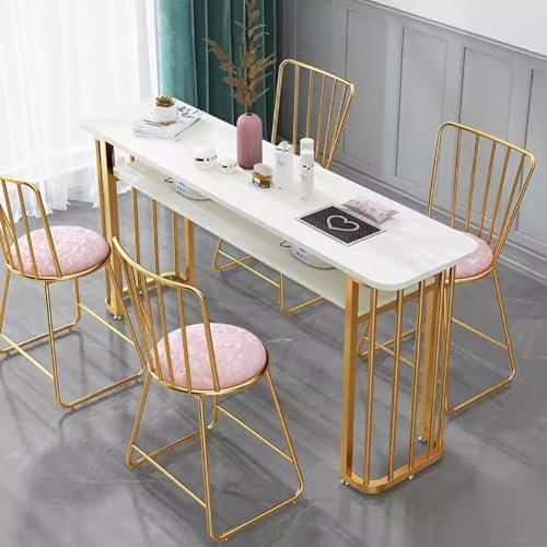 BOYITES Marble Manicure Table for Art Nail Shop, Manicure Desk for Technician, Professional Manicura Work Station, Manicurist Table for Manicure Shop with Golden Table Legs,A,100cm