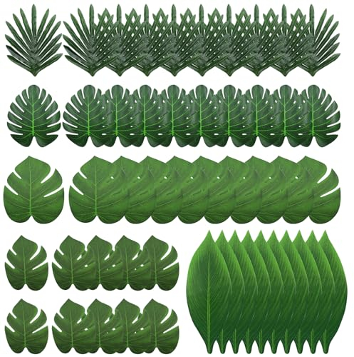CATELL 50 Pcs Feuille De Palmier Artificielle Simulation Feuille Artificielle Decoration Feuilles Artificielles Feuille Tropicale Vertes Feuilles De Palmier Artificielles pour Luau Hawaïen Fête