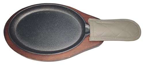 XZHOUSE Fajita Skillet Set Cast Iron Skillet Set 7.1in*9.84in with Pan Handle Sleeve and Anti-Scald Base-Sizzling Skillet, Steak Plate for Kitchen Cooking BBQ Party