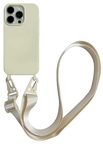 CQUUKOI for iPhone 15 Pro Max,Crossbody Phone Case with Shoulder Strap Soft Silicone Case with Adjustable Lanyard Cute Cool Wireless Charging Shockproof Protector Women White
