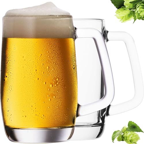 PLATINUX Lot de 2 chopes à bière avec anse en verre - 300 ml (max. 375 ml) - Chope à bière - Chope à bière 0,3 l