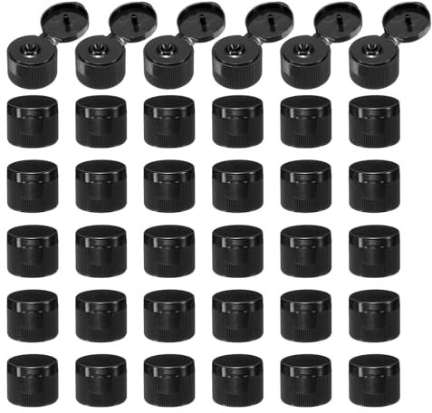sourcing map 36pcs 24/410 Flips Top Caps for Bottles, Replacement Plastic Reusable Non-Spill Bottle Lid for Squeeze Bottles, Refillable Bottles, Plastic, Empty, Shampoo Bottles, Black