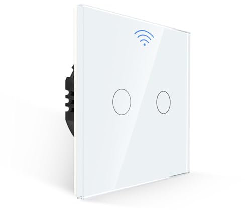 PULSAR Smart Touch Lichtschalter Kompatibel mit Alexa, Google Home Weiß Glas, WLAN-Serienschalter Doppelt Unterputz 1 Fach mit Timer, Wifi Touch Lichtschalter Smart Life App Steuerung Alexa Zubehör