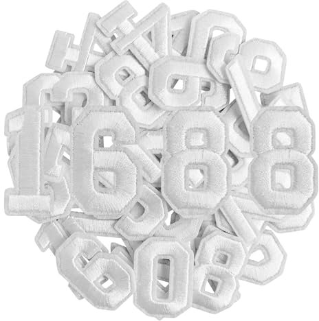 GYGYL 40 Pieces Iron on Numbers Patches, White Number Patches, Numbers 0-9 Applique for Clothes, Dress, Hat, Socks, Jeans, DIY Accessories (White)