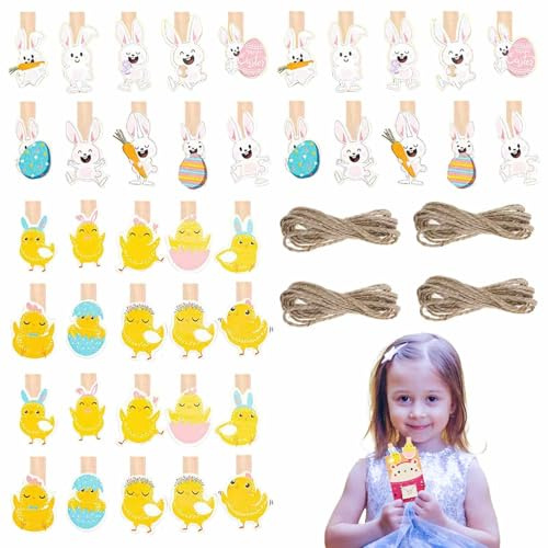 WYRGQIQN Clip di Legno di Pasqua,Segnaposto Pasqua Unici – Decorazioni Pasquali con Mollette Legno Piccole e Coniglietto Pasquale, Adatti per Addobbi Pasquali per la Tavola e Regalini Pasquali Adulti