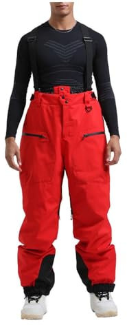 Pantalon de Ski Homme et Femme avec Bretelles Amovibles imperméable Chaud Coupe-Vent indéchirable Respirant Pantalon de Snowboard Softshell Sangle Réglable Coupe Hiver Camping Voyage