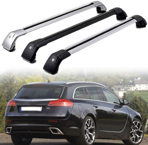 LECREA DachträGer RelingträGer für Opel Insignia 2008-2014, Dachgepäckträger Aluminium AbschließBar mit Geschlossene Dachreling A Paar,Silver-1 Pair