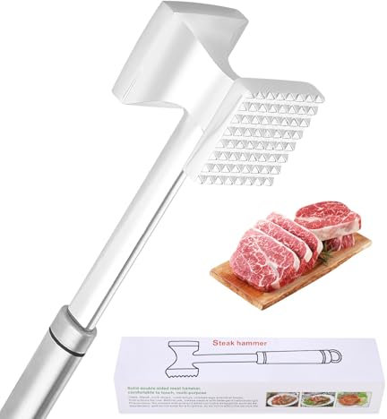 Bixury Fleischhammer 27 cm Doppelseitiger Fleischklopfer Edelstahl Silbrig Schnitzelklopfer Hammer für Küche mit Flacher & zackiger Schlagfläche für Schnitzel Koteletts Steaks Rindfleisch Schwein Huhn
