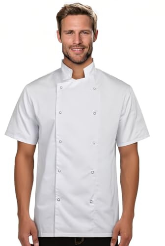 BWOLF Nozomi Veste de cuisinier unisexe pour femme Noir/blanc Vêtements de cuisine professionnels Uniforme à manches courtes, Blanc1, XS