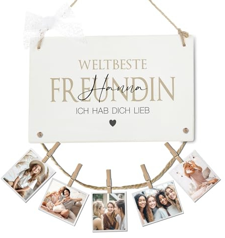Freundin Geschenk Geburtstag Geburtstagsgeschenk beste Freundin Holzschild mit Namen Fotogeschenk Fotoseil Klammern personalisierte Geschenke Geburtstag Lieblingsfreundin Weihnachten (Freundin)