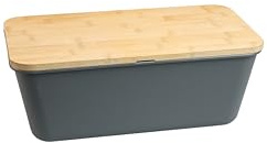 MOON HOME Brotkasten - Airlock Grey, mit vielseitigem Deckel aus Bambus/Holz als Brotschneidebrett, gefertigt aus PP-Kunststoff, verhindert Austrocknen, hält Brot länger frisch, 35.0x20.0x13.5cm