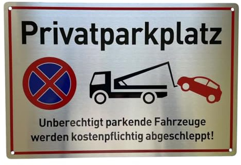 Edelstahl Schild Privatparkplatz Parken Verboten 30x20 cm inkl. 4 Bohrlöcher Abgerundete Ecken Hinweisschild (Metall Stärke 0.5mm, 30x20 CM)