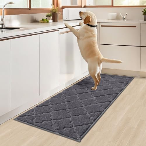 COSY HOMEER Küchenteppich, 50 x 150 cm Küchenläufer rutschfest, Teppich Küche Waschbar, Teppichläufer Flur, Teppich Läufer für Küche, Flur, Wohnraum, Dunkelgrau