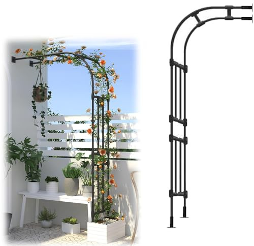 Rankhilfe Halbbogen Rosenbogen Gartenbogen Für Kletterpflanzen Aus Metall Torbogen Rankhilfe Breite 60/90/180/200/300/350/400cm Halber Bogen Rosen Spalier Rankbogen(Black,220x240x50cm)