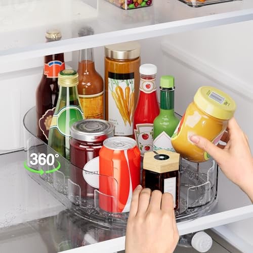 Onadak Lazy Susan Turntable Organiser for Fridge, 360°Rotating Spice Racks for Kitchen Cabinet, Fridge and Pantry Organizer, 33 X 7.5cmClear PET Revolving Condiment Holder