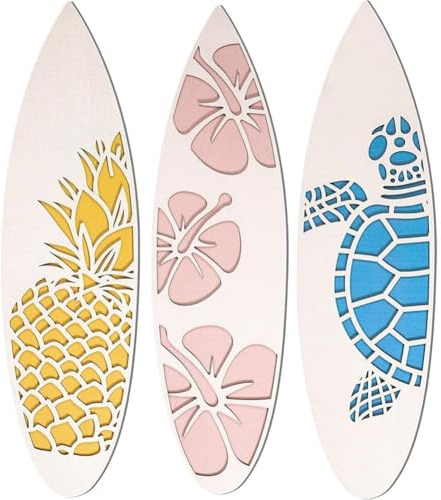 Ymxygz 3-teiliges Surfbrett-wanddekor, Surfbrett-wandschild Zum Aufhängen, Holz, Stranddekoration, Sommer-themendekor, Hawaii-Luau-Party-Dekoration Für Zuhause Und Bar
