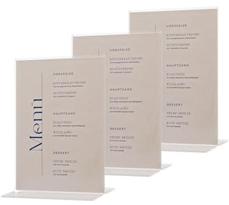 EH Design Acryl Aufsteller – Kristallklarer Tischaufsteller – T-Ständer mit polierten Kanten – Für Gastronomie, Büro, Hochzeit & mehr – Made in DE (3, DIN A6)