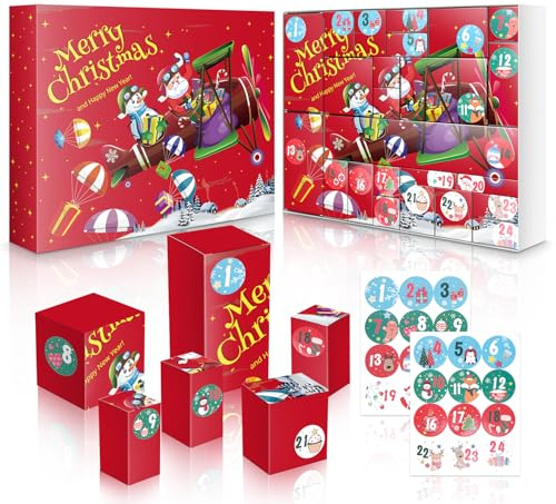 2025 Empty Christmas Advent Calendar Box Set DIY - 24 Days of Surprise Gift Boxes to Fill for Kids, Family & Friends - Red