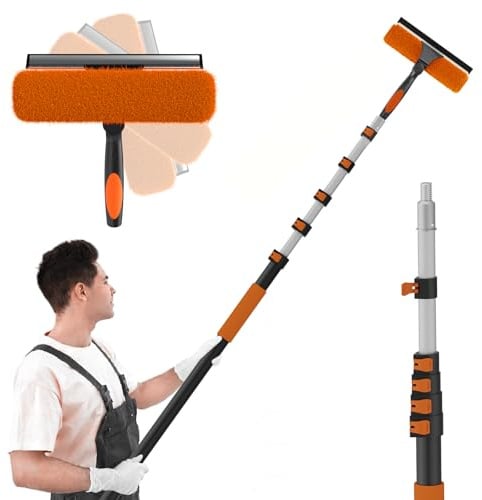 SISUPASSIE 7.2m Telescopic Window Cleaner, Professional Window Cleaning Equipment with Extendable Window Cleaning Pole and 25cm Window Squeegee, Long Reach Window Cleaner Tool for Outdoor/Indoor Use