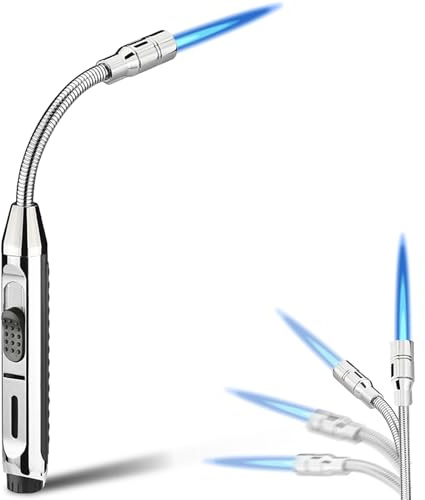 Stabfeuerzeug Gas Nachfüllbar, Kaminfeuerzeug Sturmfeuerzeug Jetflamme Feuerzeug Lang Stab 360° Flexible Gasfeuerzeug Winddichtes Flexibel Kerzenanzünder für Kamin,Kerzen,Ofen,Küche,Camping (Ohne Gas)